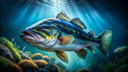 Tuxedo Bass Fish, Underwater Photography,  Ocean Life, Aquatic Animal, Black and White Fish, Marine Wildlife, Deep Sea Creature,  Fish Portrait, Close Up, Nature Photography