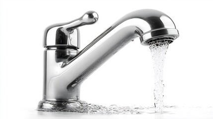Close-up of a Chrome Faucet with Running Water