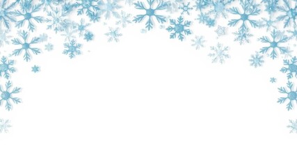Delicate blue snowflakes form a decorative border on a white background, background, abstract