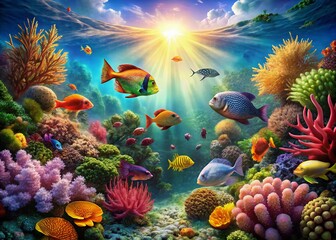 Underwater World: Vibrant Fish Habitat Clipart Images, Colorful Reef Scenes, Aquatic Life Illustrations