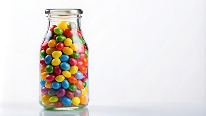 Colorful Candies in Glass Jar on a white background