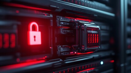 Red Illuminated Server Rack Showing Data Security