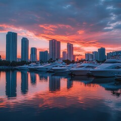 Obraz premium the skyline of miami during sunset with a marina 