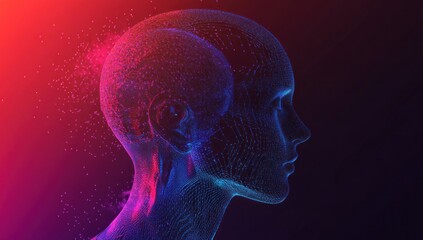 Digital Mind: Abstract Portrait of a Human Head Constructed from Interconnected Points of Light, Evoking a Sense of Artificial Intelligence and Technological Advancement