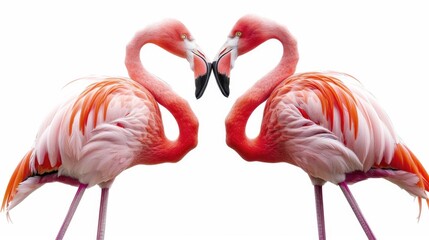 Naklejka premium Flamingo Pink. Pair of Exotic Birds in White Background, Wild and Rare Species