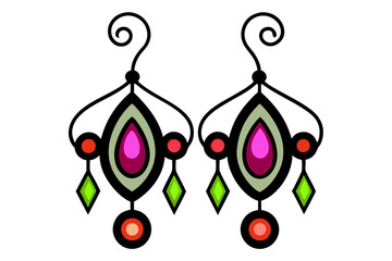 Luxury Dangling Earrings Vector Art with Gemstones and Detailed Craftsmanship