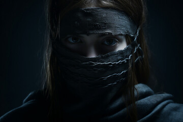 Generative AI technology picture with sensitive content people kidnapping hostage body trading