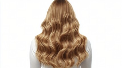 Fototapeta premium Long blonde hair with soft waves cascading down the back against a neutral background