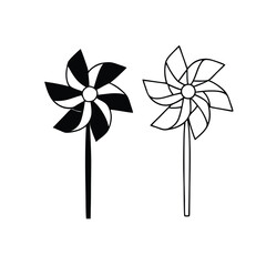 two black and white illustrations of a pinwheel