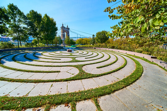 Labyrinth Garden and Roebling Bridge Harmony, Eye-Level Perspective