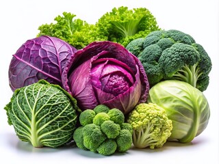 Vibrant Cabbage & Broccoli Harvest: Fresh Produce Photography, Red Cabbage, Green Cabbage, Broccoli, Vegetable Still Life