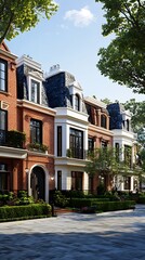 Naklejka premium Elegant Brick Townhouses on a Sunny Day