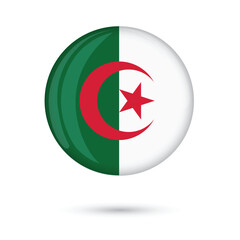 Algeria National official flag button round glossy shiny 3D badge vector illustration isolated on white  background for Independence Day 5 July, flyer poster brochure, social media and online purposes