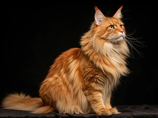 Obraz premium Gorgeous large red Maine Coon cat on a black background