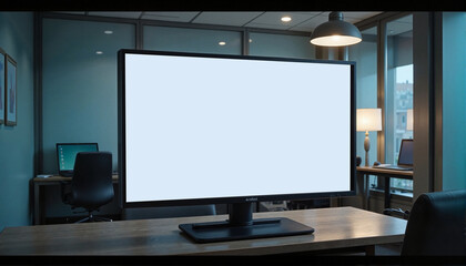 3D TV screen with copy space, professional atmosphere, modern office environment
