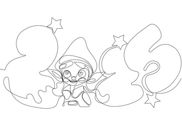 One continuous line drawing Santa Claus on reindeer and sled. concept for Christmas and New Year.  Vector illustration