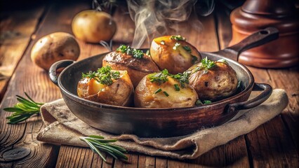 Vintage Baked Potato Pan Photography: Rustic Recipe Images, Old-Fashioned Food Photos