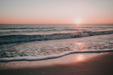 Obraz premium Serene sunset beach scene coastal landscape seaside photography tranquil environment captured viewpoint peaceful concept