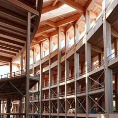 Obraz premium Wooden scaffolding at the construction site wood concrete design wood design concrete architecture wall floor modern