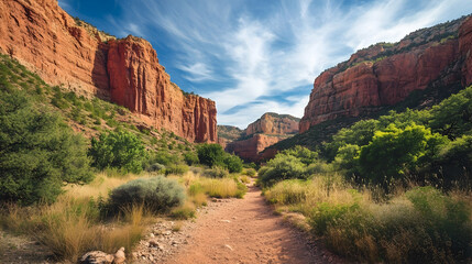 Arizona Canyon Park with red rock formations and scenic trails, breathtaking desert retreat