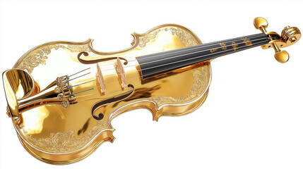 Obraz premium Gold Violin Against a White Background