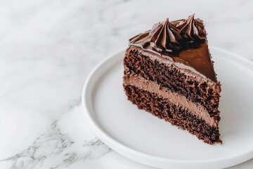 Indulging in decadence a sumptuous slice of chocolate cake elegant setting food photography kitchen close-up dessert delight
