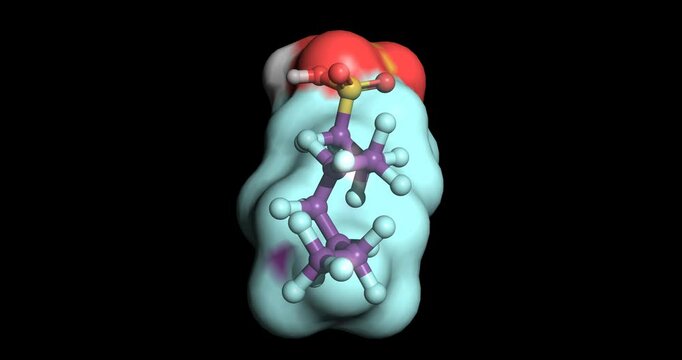 PFOS/Perfluorooctanesulfonic acid, PFAS forever chemical, 3D molecule spinning, 4K