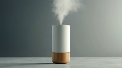 Modern diffuser emits gentle steam in a minimalist indoor space with natural light