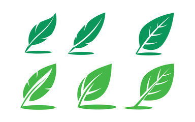 Green Leaf Icons Set - Minimalist Eco-Friendly Nature Symbols for Design