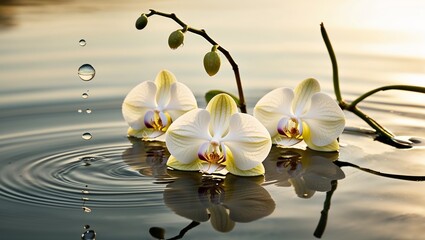 Delicate White Orchids with Subtle Intricate Petals, Gracefully Blooming Against a Soft, Muted Background, Exuding Elegance, Purity, and a Touch of Natural Beauty