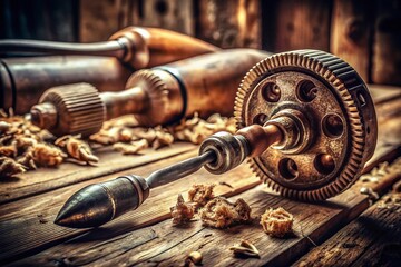 Vintage Hand Drill Photography: Antique Tools, Workshop, Mechanical, Retro, Craftsmanship, Old Tools, Woodworking, DIY, Retro Tools, Hand Operated Drill,  Manual Drill,  Vintage Workshop, 