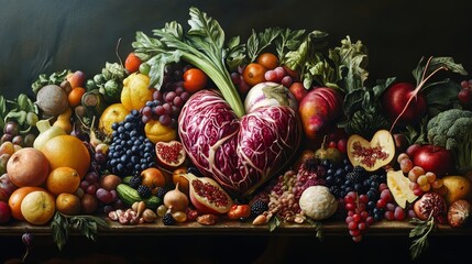 Fruits and vegetables represent a healthy lifestyle and wholesome nutrition, promoting heart health and overall well-being.