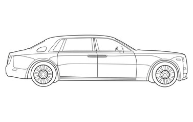 Fototapeta premium Outline car vector drawing concept design.Vehicle outline sketch illustration isolated on white background.car line art for coloring book.Car icon set.Transport symbol.Vector illustration.