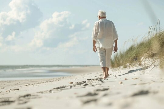 man walking barefoot on a sandy beach