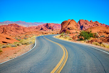 Valley of Fire Desert Road and Sandstone Formations Eye-Level View