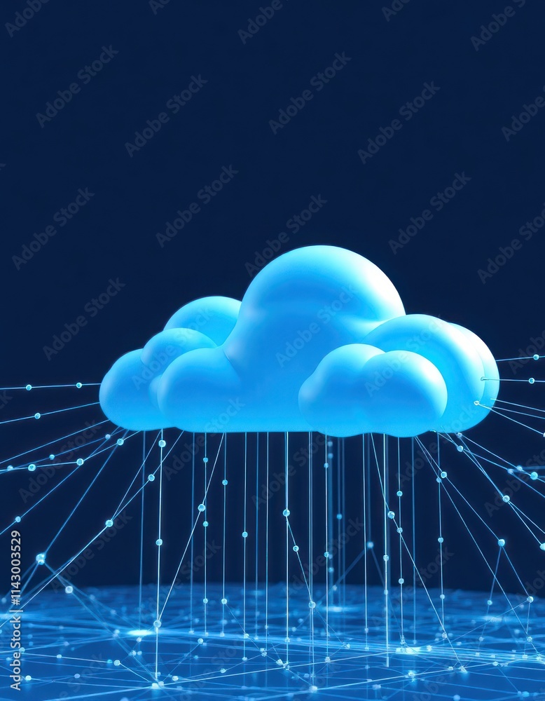 Poster abstract futuristic image of virtual cloud environment. cloud computing infrastructure theme. side v