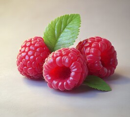 Fresh raspberries and mint leaves arranged on a neutral background for a colorful food presentation