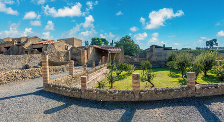 Sunken garden in the ancient roman Herculaneum archaeological site, Ercolano, Campania, Italy