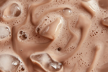 Creamy iced beverage or coffee with droplets and ice cubes in mocha mousse color 2025 
