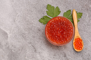 bowl of red caviar top view