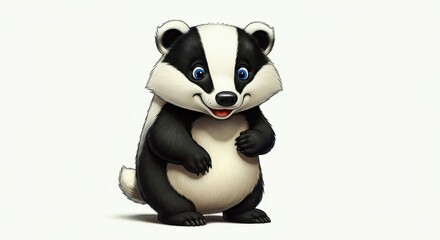 A cute cartoon badger stands upright with a cheerful expression.