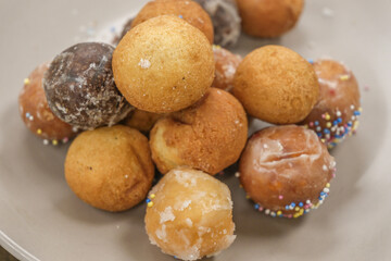 Set of mini size bite size donuts snack