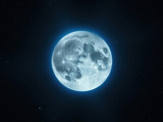 Obraz premium Celestial blue supermoon, radiant blue halo, cosmic night, vibrant, space