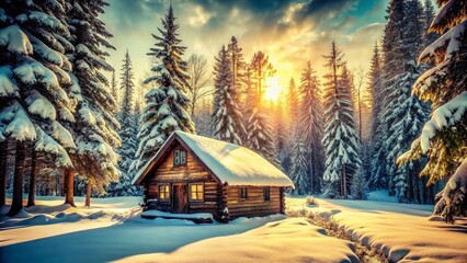 Vintage Snow Scene, Winter Wonderland, Snowy Sanctuary, Cold Weather Photography, Rustic Cabin,  Frozen Landscape,  Serene Winter,  White Christmas