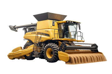 Fototapeta premium Modern Combine Harvester Isolated on Transparent Background, Agricultural Machinery for Crop Harvesting, Farm Equipment, Farming Technology. Png cut out. Topics related to the agricultural world.