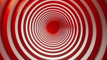 Hypnotic red and white concentric circles creating an abstract tunnel effect, Modern geometric background design
