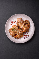 Grilled boneless chicken thigh with salt, spices and herbs