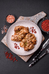 Grilled boneless chicken thigh with salt, spices and herbs