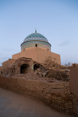 Details of the tile work on a dome over a mausoleum named Seyyed  Roknoddin in Yazd, Iran.  