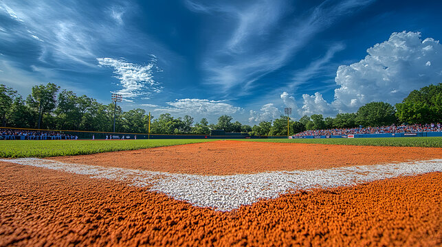 Picturesque Baseball Field with a Cheering Crowd from the Shortstop Perspective
